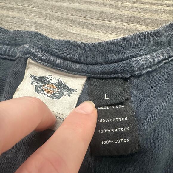 Harley Davidson Wounded Warrior Project Acid Wash Black Womens L Biker Tee USA - Picture 5 of 9